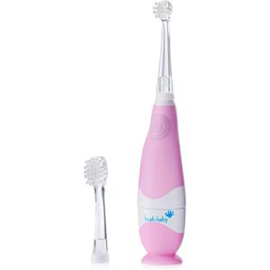 brush-baby BabySonic Infant and Toddler Electric Toothbrush for Ages 0-3 Years - Smart LED Timer and Gentle Vibration Provide a Fun Brushing Experience - Includes 2 Sensitive Brush Heads (Pink)