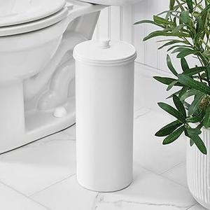 iDesign Freestanding Bathroom Toilet Paper Storage Holder, White | With Lid, For 3 Extra Rolls