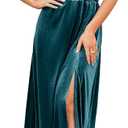 Simplee Women's Velvet Maxi Dress V Neck Short Sleeve Empire Waist Semi Formal Long Cocktail Dresses (Green)