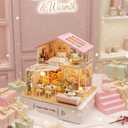 DIY Miniature House Kit: Sweet Time House, Parent-Child Craft Fun, Shelf Display with Details (Warm Pink,Filled with The Happyness of Life)