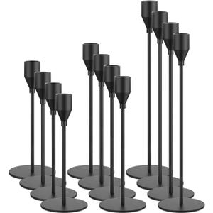 Black Taper Candle Holders Set of 12 Candlestick Holders Bulk, Metal Candle Stick Holder Decor for Wedding, Dinning, Xmas Party or Anniversary, Fits 3/4 Inch Thick Candle