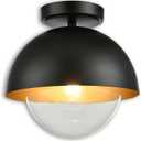 Graphite Black Semi Flush Mount Light, 9.8"x9.5" Modern Dome Ceiling Fixture with Clear Inner Glass Globe, E26 Socket for Bedroom, Hallway, Entryway Graphite Black
