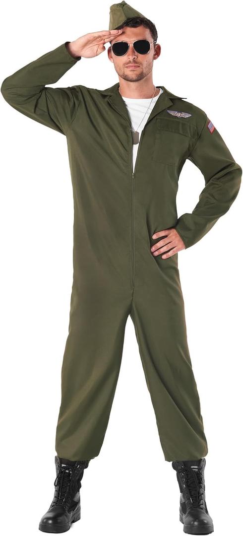 fun shack Flight Suit Costume for Men, Air Force Jumpsuit, Mens Fighter Pilot Outfit, Aviation Costume for Adults (Large)