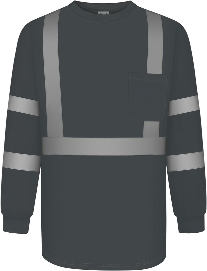 TCCFCCT Hi Vis Class 3 Long Sleeve High Visibility Shirt for Men Women, Work Shirt for Construction, Surveyors, Meets ANSI, LC-Dark Grey, L
