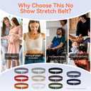 No Show Stretch Belt for Women Invisible Adjustable Strap Belt with Flat Buckle for Jeans Pants Dresses (Suit for US Size 16+, 2pcs/Black+beige)