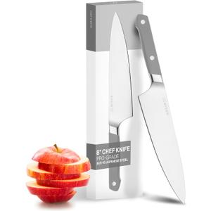 Misen 8" Chef Knife  High Carbon Japanese AUS-10 Stainless Steel  Hybrid German & Japanese Blade  Precision Kitchen Knife for Professionals & Home Cooks  Ultimate Cutting Performance - Gray