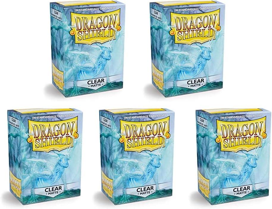 5 Packs Dragon Shield Matte Clear Standard Size 100 ct Card Sleeves Value Bundle!