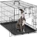 DUMOS Dog Crate, 36 Inch Medium Double Door Dog Cage with Divider Panel and Plastic Leak-Proof Pan Tray, Folding Metal Wire Pet Kennel for Indoor, Outdoor, Travel