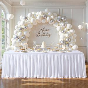 White Satin Glitter Tablecloth for Rectangle Tables 6ft,Wrinkle Resistant Ruffles Shimmer Party Table Skirt,Washable 6FT Rectangle Table Cloth Skirt For Birthday,Baby Show,Party,Wedding,Banquet