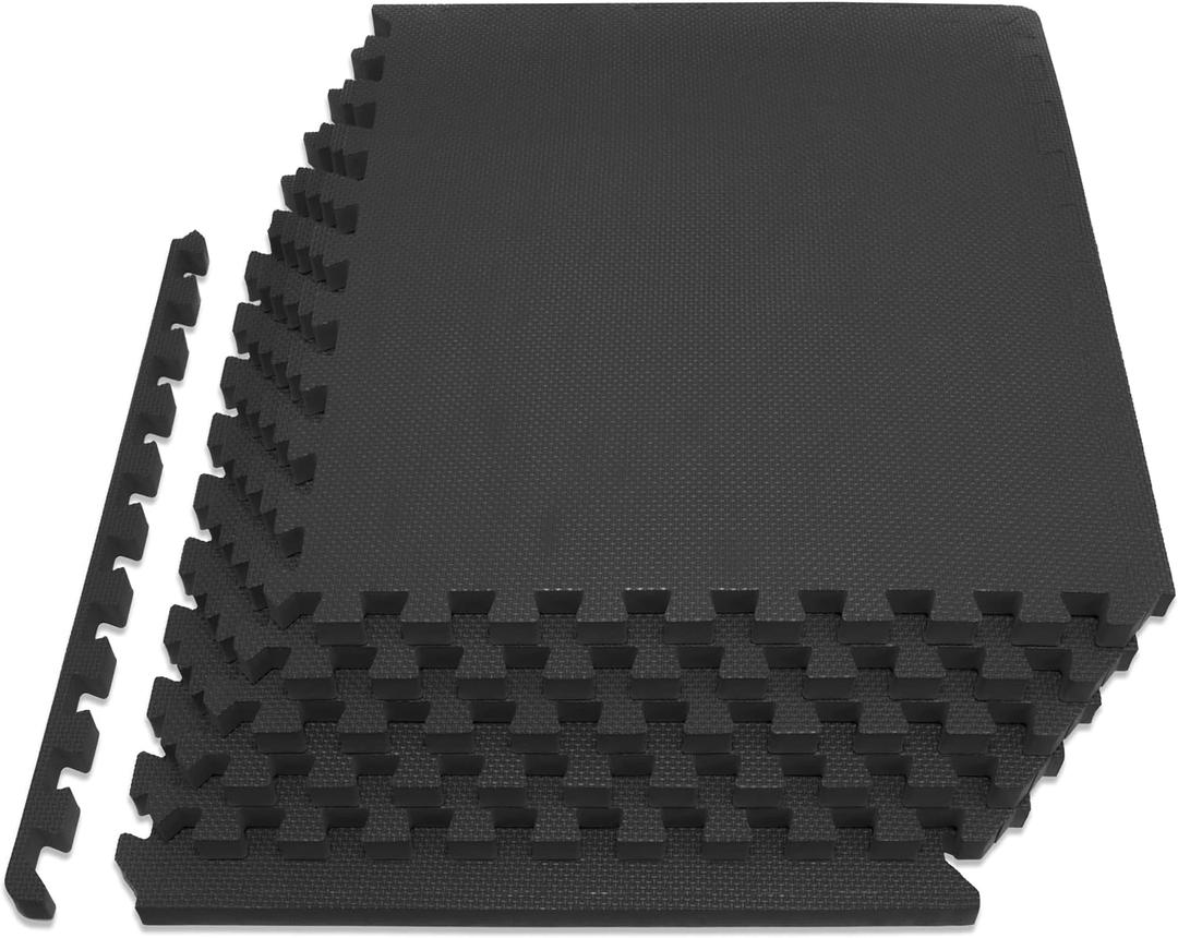 ProsourceFit Weaved Pattern Extra Thick Exercise Puzzle Mat -inch, EVA Foam Interlocking Tiles for Protective, Cushioned Flooring for Home and Gym Equipment; Black, 24 SQ FT, 6 Tiles