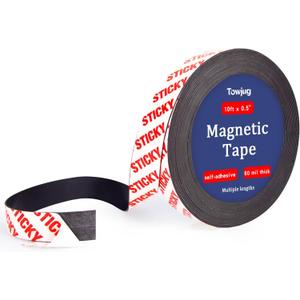 10 Feet x1/2 in Magnetic Tape Strips Roll with Adhesive Backing, Flexible Sticky Magnet Tape for Lightweight Craft DIY Projects, Whiteboards and Fridge Organization (0.06" Thick)