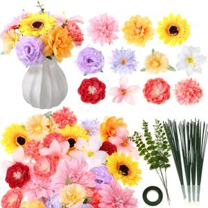 Giegxin 93 Pieces Artificial Peony Flower with Stems DIY Fake Flower Bouquets in Vase Floral Head Accessories Artificial Peony Lily for Weddings, Bouquets Parties, Home Kitchen Table Vase Decorations