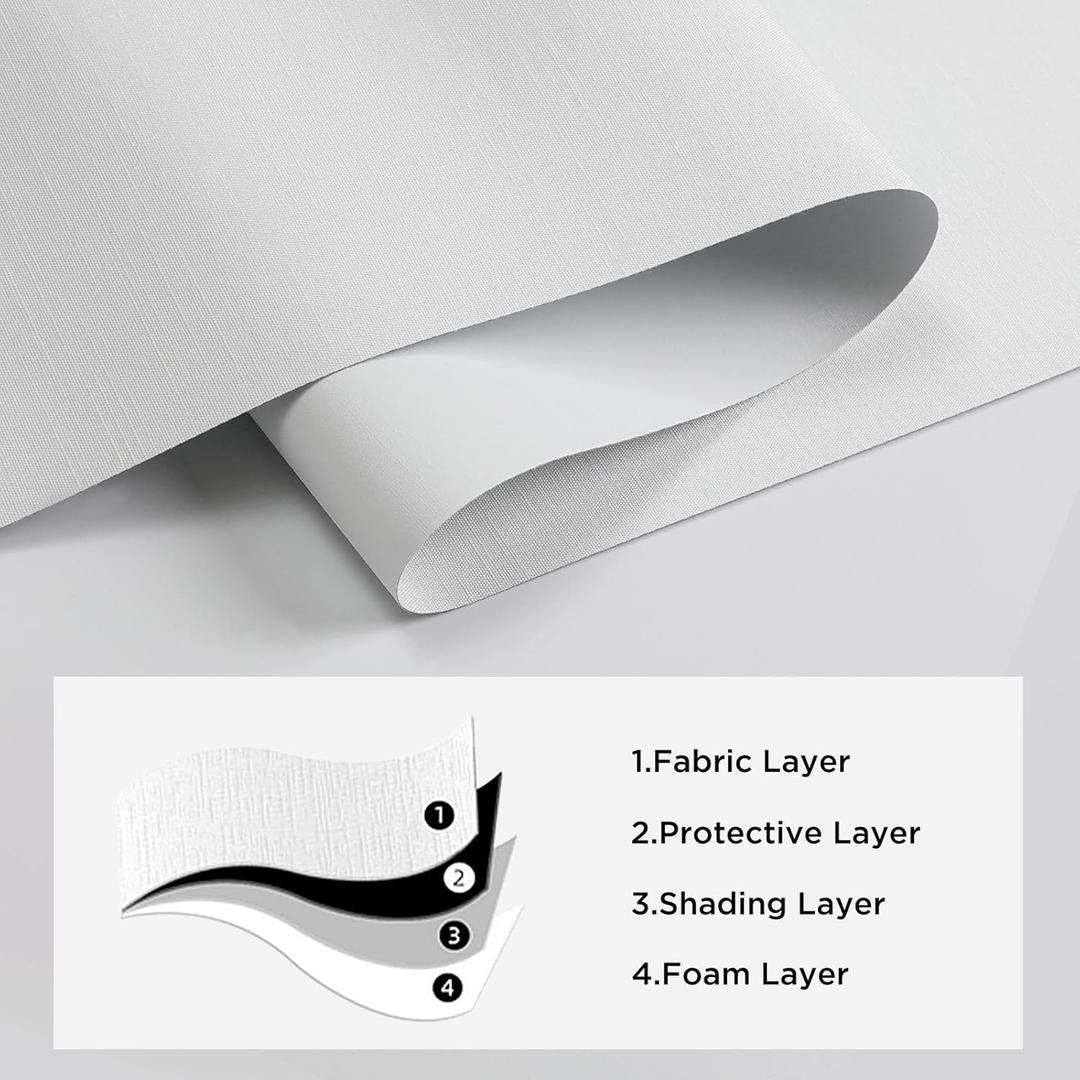 Joydeco No Drill Blackout Shades, Free-Stop Cordless Roller Shades, UV Protection, Thermal Insulated Blinds for Indoor Windows, Easy Install Window Blinds for Home and Office (White, 34" W X 75" H)