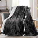 MAXEVE Electric Heated Throw Faux Rabbit Fur Blanket with 8 Heating Levels & 8 Hours Auto Off, Fast Heating Warm Cozy Sherpa Washable Blanket with Over-Heat Protection, ETL Certification, Grey