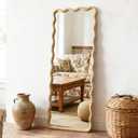 Full Length Mirror, 55”x20” Wavy Wood Floor Mirror for Wall