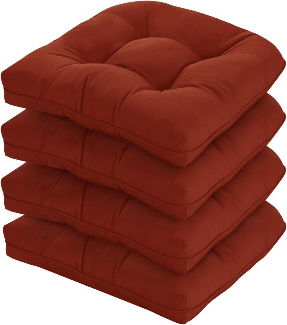19x19 Outdoor Chair Cushions Set of 4, Wicker Patio Furniture Cushions with Tufted Buttons, Thick Outdoor Seat Cushions for Lawn Chairs, Overstuffed and Water Resistant, Brick Red