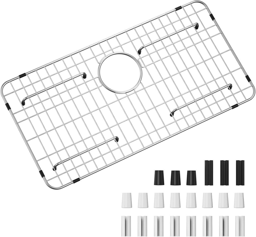 Kitchen Sink Grid and Sink Protectors, Stainless Steel Sink Grids for Bottom of Kitchen Sinks, 26" x 14" with Rear Drain for Single Bowl Sinks