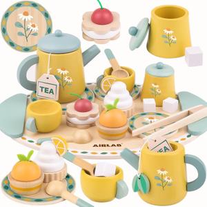 Tea Sets for Toddlers 3-5 Girl Birthday Gift 3 Year Old Princess Party Wooden Play Food Toy Sets for Kids Kitchen Accessories Age 3 4 5 6 Wood Educational Toys, child-size