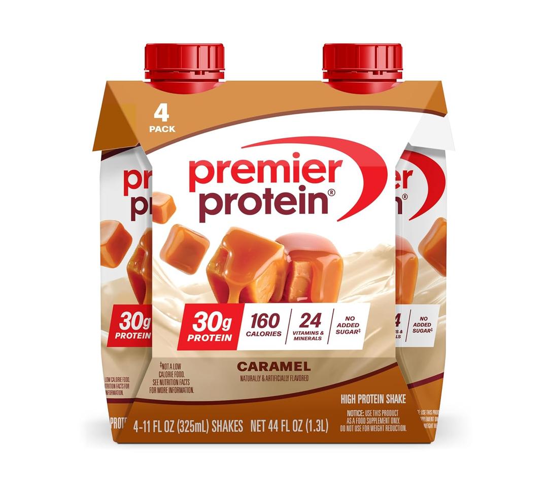 Premier Protein Shake, Caramel, 30g Protein, No Added Sugar, 24 Vitamins & Minerals to Support Immune Health, 11 fl oz, 4 Pack (EXP 02/16/27)