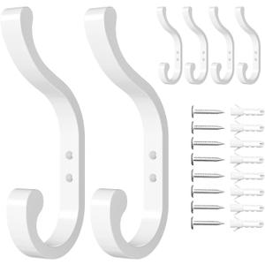 Large Wall Hooks For Hanging Coat: Metal Coat Hooks Wall Mount - Wall Hooks For Hanging Heavy Duty (30Lb) - Screw In Hooks - Mudroom Hooks for clothes, Backpack, Purse, Bathroom Towel (White, 6 Pack)