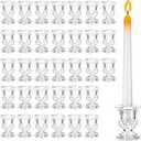 Threlaco 12 Sets Glass Clear Taper Candlestick Holder Bulk 12 Pcs Small Candle Holders 12 Pcs White Long Candle Table Centerpiece Decor for Wedding Holiday Birthday Party Favor(Clear)