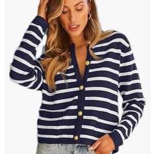 Womens Open Front Cardigans Sweater Button Down Striped Sweater Cardigans Long Sleeve Fall Knit Outwear Crewneck Fall Tops L