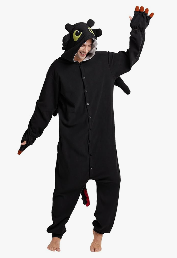 Kidukso Unisex Adult Dragon Onesie Pajamas Cute Animal Sleepwear Dragon Halloween Christmas Party Costumes for Women Men, Size XS