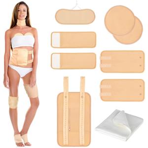 9 Pcs Castor Oil Pack Wrap Organic Cotton for Liver Detox, Stomach, Belly, Neck, Breast, Knee, Foot & Entire Body, Reusable Pads Kit for Hot/Cold Compress with Adjustable Elastic Strap