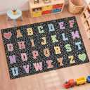 Dunzy 4.92 x 7.55 ft Classroom Rug Composition Notebook Alphabet Rug Pastel Back to School Reading Calming Corner Decor Composition Carpet for Teaching and Playroom