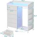 LUMTOK Modern 5 Dresser with LED Hanging Rack, Dresser with Clothes Rack, Hanger Rack, and Storage Drawers, Drawer Dressers with Coat Racks for Bedroom Living Room, Entryway, Closets (White)