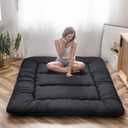 MAXYOYO Japanese Floor Mattress Futon Mattress, 4" Thicken Tatami Mat Sleeping Pad Foldable Roll Up Mat Boys Girls Dormitory Pad Kids Floor Lounger Pillow Bed, Black, Twin Size