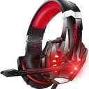 BENGOO Stereo Pro Gaming Headset for PS4, PC, Xbox One Controller, Noise Cancelling Over Ear Headphones with Mic, LED Light, Bass Surround, Soft Memory Earmuffs for Laptop Mac Wii Accessory Kits (Red)