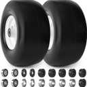 13x6.50-6 Flat Free Lawn Mower Tires and Wheels 3/4" 5/8" 1/2" Ball Bearings, 13x6.5x6 Zero Turn Mower Front Tires, Smooth Tires for Commercial Grade Lawn 5.5"-7.5" Adjustable Centered Hub (White)