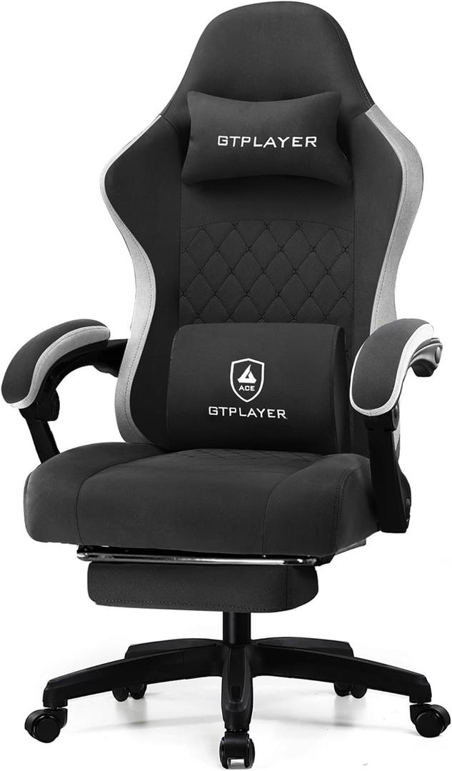 GTPLAYER Gaming Chair, Computer Office Chair with Pocket Spring Cushion, Linkage Armrests and Footrest, High Back Ergonomic Computer Chair with Lumbar Support Task Chair with Footrest (Black)