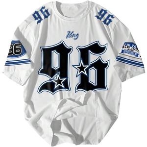 GORGLITTER Men's Number Print Jersey Shirt Round Neck Short Sleeve Casual Graphic Streetwear T-Shirt (Blue, M)