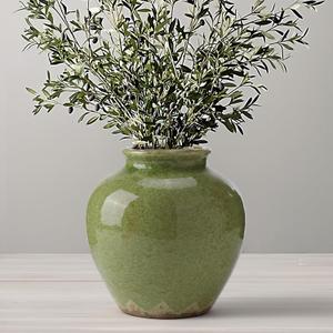 Ceramic Flower Vase Home Decor, 6.2 inch Farmhouse Rustic Vintage Decorative Vases, Pottery Terracotta Boho Flowers Vases for Dining Table, Living Room, Shelf, Kitchen, Bedroom (6.2"-Green)