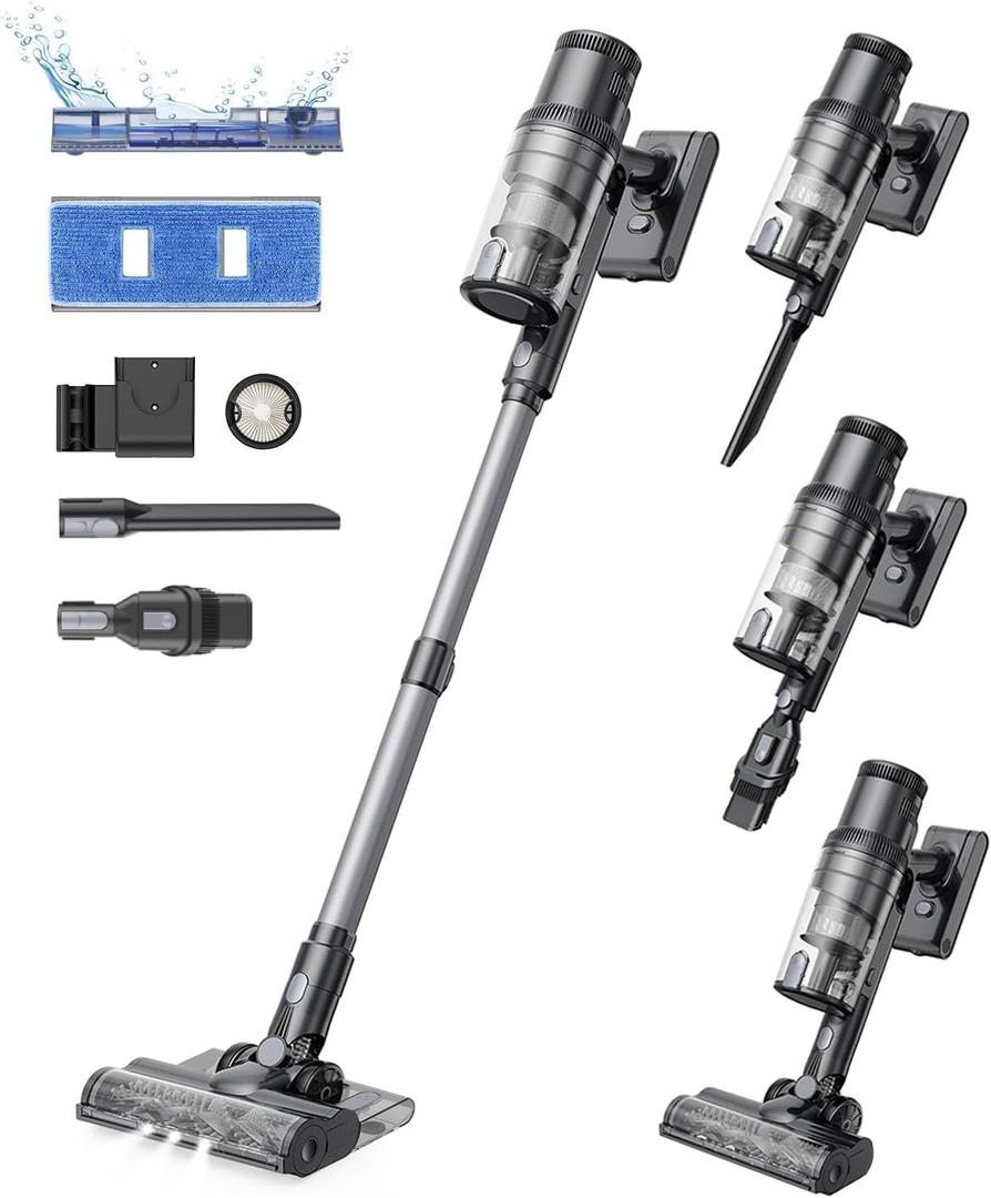 Proscenic Cordless Vacuum Cleaner,45Kpa 55Mins P11 Mopping Wet Dry Vacuum and Mop Combo All in one, Lightweight Stick Vacuum with LED Display, Long Runtime Ease of use for All Floors Pet Hair Carpet