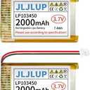 2Pcs 3.7V Lipo Battery 2000mAh Rechargeable Lithium Polymer Batteries Pack with PH 2.0mm Connector Integrated Protection Circuit for Arduino ESP32 Development Board for Speaker Wireless Device