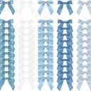 6 Colors Pre-Tied Dusty Blue Satin Ribbon Bows for Crafts 3.5" Small French Blue Twist Tie Bows Decor for Coquette Birthday Party Decorations, Wedding, Gift Wrapping, Treat Bags (60 Pack)