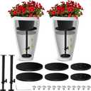 2 Pack Adjustable Height Planter Inserts for Large Pots, Iron Rise Plant Fillers Risers, Metal Planter Lift Insert for Square Round Taper Pots(6" 8" 10" Base or Top)(12-22'')