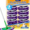 KEEPOW Reusable Mop Pads Compatible with Swiffer Sweeper Mop, Microfiber Dry Sweeping Cloths & Machine Washable Wet Pads Refill for All Sealed Floors - Stone, Hardwood, Laminate & Tile (8 Purple)