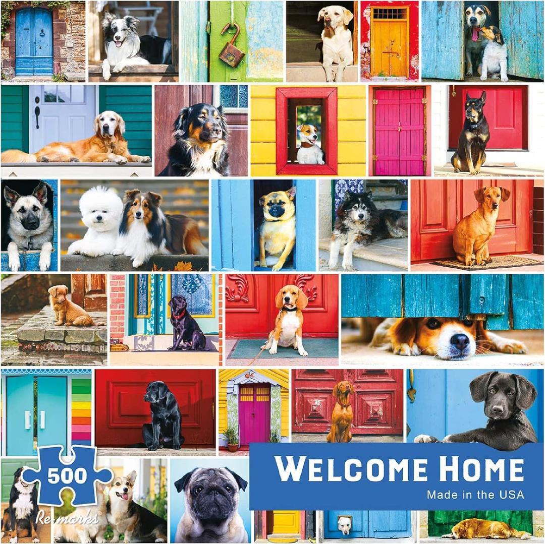 Re-marks Welcome Home Dog-Themed 500-Piece Jigsaw Puzzle for All Ages