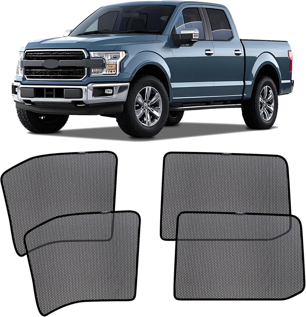 ZATOOTO Car Window Shades for Ford F-150 2017-2024, Car Window Covers for Baby Breathable Mesh Screen Blocking 99% of UV Rays and Glare, Privacy Protection for Camping and Napping