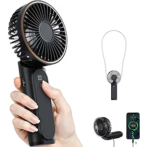 TUNISE Portable Handheld Fan, Portable Fan Rechargeable, 4000mAh, 180° Adjustable, 6 Speed Wind, Display Electricity in Real Time, USB Rechargeable Foldable F an, Quiet Personal Fan as Power Bank