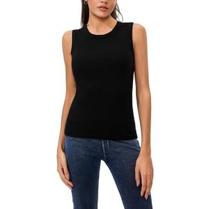 KAZCANA Women's Sleeveless Crewneck Ribbed Tank Top Slim Fit Racerback Summer Basic Shirt L