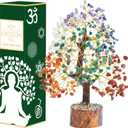 7 Chakra Crystal Tree of Life - Handmade Feng Shui Bonsai, Attract Good Luck - Gemstone Tree, Home Decoration Crystals - Seven Chakra Tree for Positive Energy, Meditation Accessories, Money Tree Gift (001 Seven Chakra (Golden Wire))