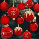 Syhood 12 Pcs Red Velvet Christmas Balls 3.15 Inch Glitter Velvet Flocked Christmas Ball Ornament Plastic Shatterproof Hanging Bauble for Xmas Tree Decor Home Wedding Holiday Winter Party Yard Decor