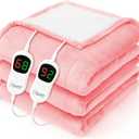 Homemate Electric Heated Blanket King - 100"x90" Heating Bed Blankets Throw with 10 Heating Levels 8 Hours Auto Off Fast Heating Over-Heated Protection Ultra Soft Warm Flannel ETL Certified Pink
