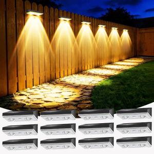 Solar Fence Lights Outdoor, 12 Pack Ultra-Bright 85LM Fence Lights Solar Powered, 9 RGB Color Modes, IP65 Waterproof, 12H Dusk to Dawn Glow for Pool/Deck/Patio/Wall/Backyard - Black