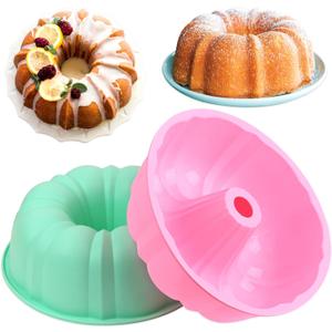 HUAKENER 10 Inch Fluted Cake Pan (2 Pack) - 12 Cups Nonstick Fluted Tube Pan, Large Size Silicone Baking Molds for Cake, Brownie, Cornbread